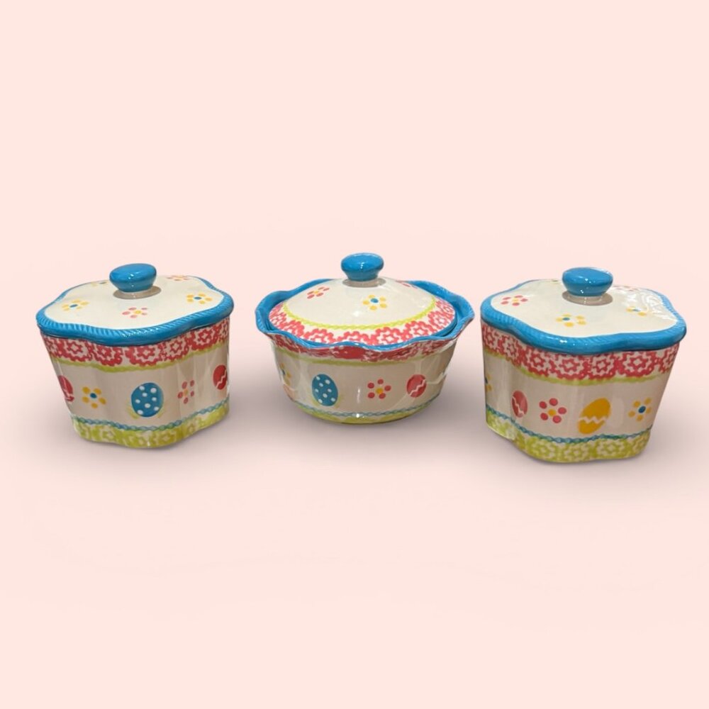 Temp-tations Set of 3 Easter Egg Hunt Bowls with Lids - NEW - Picture 1 of 9